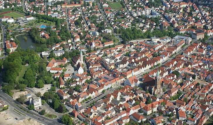 Neumarkt, kjer živim, Bavarska, arhitektura, strehe, Geografija, pogled iz zraka