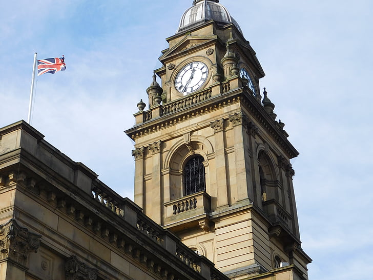 Morley, Municipio, Torre dell'orologio, Regno Unito, bandiera, architettura