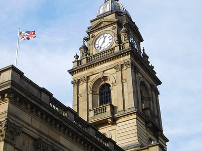 Morley, Rathaus, Uhrturm, UK, Flagge, Architektur