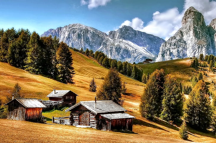 Dolomites, dağlar, İtalya, Güney Tirol, Görünüm, dağ, kulübe