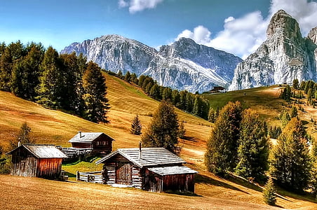 Dolomites, kalni, Itālija, South tyrol, skats, kalns, būda