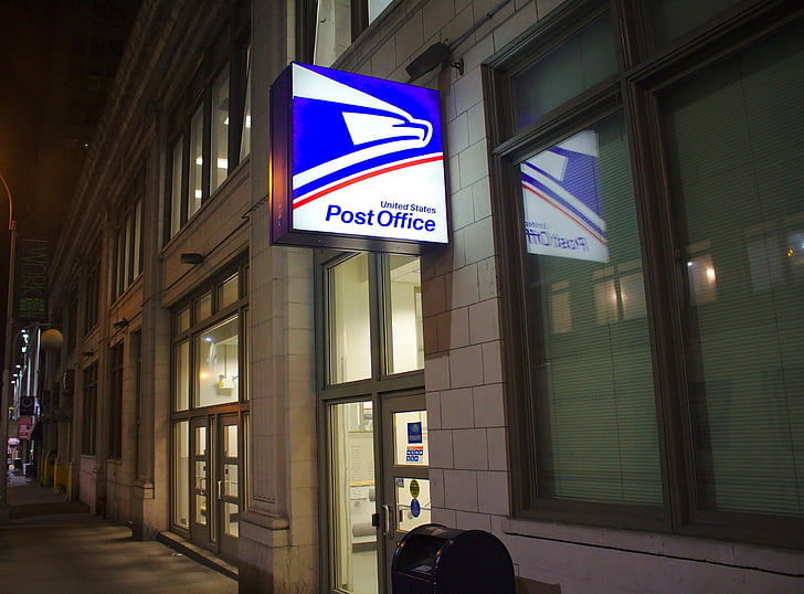 USPS, Oficina de correus, edifici, Nova York, ciutat, logotip, servei postal dels Estats Units