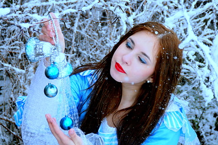 meitene, sniega, princese, stāsts, balta, portrets, zila