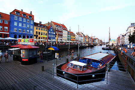 Tanska, Kööpenhamina, veneet, Port, kanava, väri, värikäs