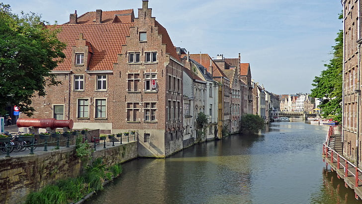 Gand, Belgio, architettura, canale, storico, città, Gent