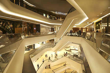 Embajada de central, Centro comercial, tienda, escaleras mecánicas, tienda, Bangkok, lujo