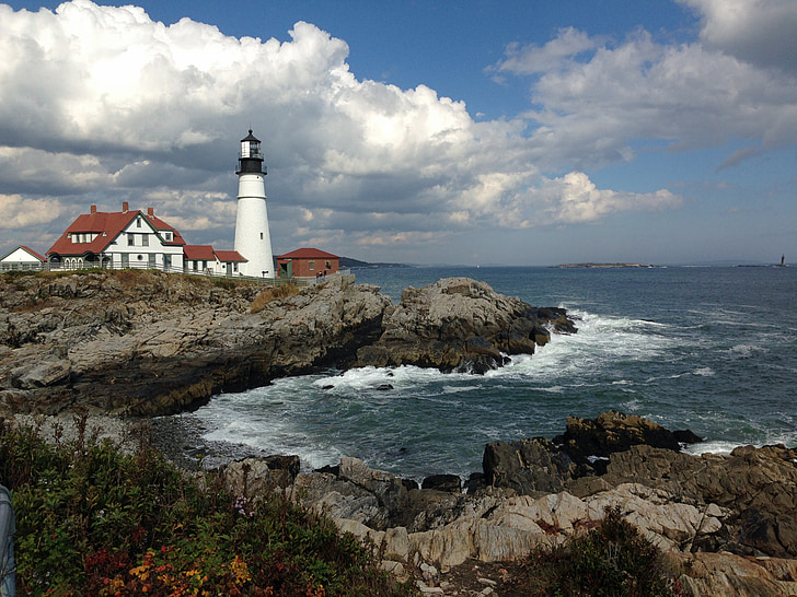 Maine, Faro, Costa, Atlántico, Scenic, Nueva Inglaterra, Rocky
