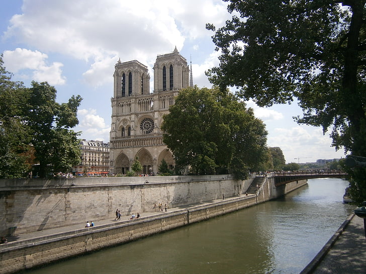 Notre-dame, Pariisi, katedraali, seine, arkkitehtuuri, Ranska, näkökulmasta