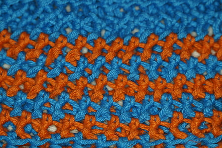 かぎ針編み, 手の労働, 趣味, オレンジ, ブルー, ストライプ, 構造