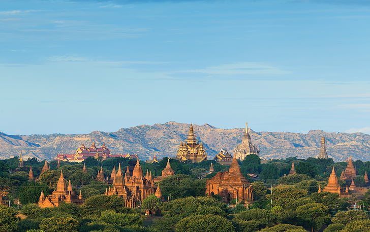 Bagan, Mjanmarsko, archeologickej oblasti, Panorama, chrám minyeingon, UNESCO, kyslá