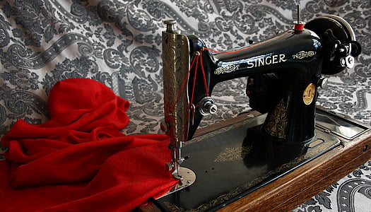 sewing machine, antique, vintage, red, no people, day, close-up