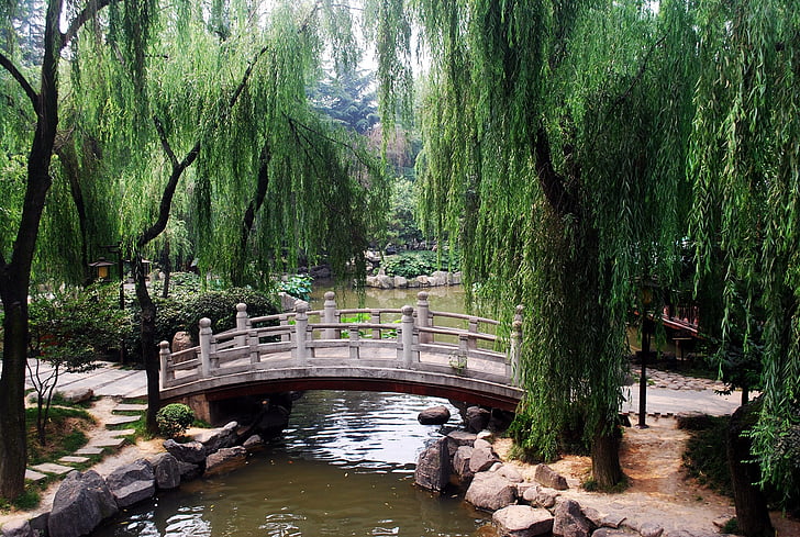 bridge, arch, arched, chinese, asian, garden, park