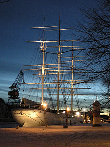 ship, finland swan, turku, finnish, landscape, night, museum