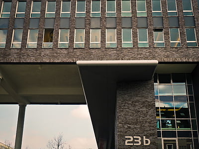 Architektura, moderní, budova, mrakodrap, fasáda, Düsseldorf, okno