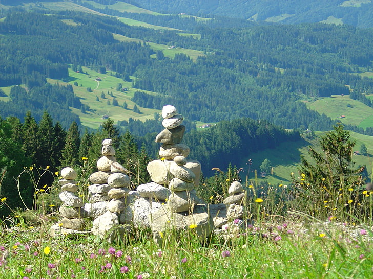 Cairn, Signpost, sculpture sur pierre, sentier, nature