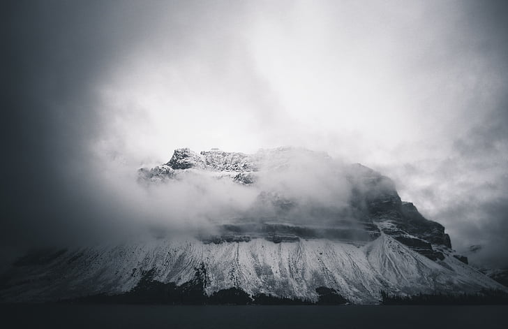 cinza, escala, foto, montanha, nublado, dias, Highland