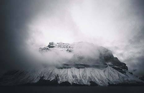 gris, échelle, photo, montagne, nuageux, jours, Highland