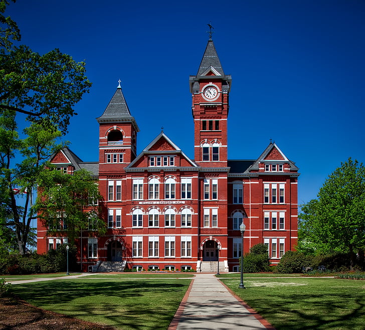 Alabama, arhitektura, Auburn university, zgrada, kampus, sat, toranj sa satom
