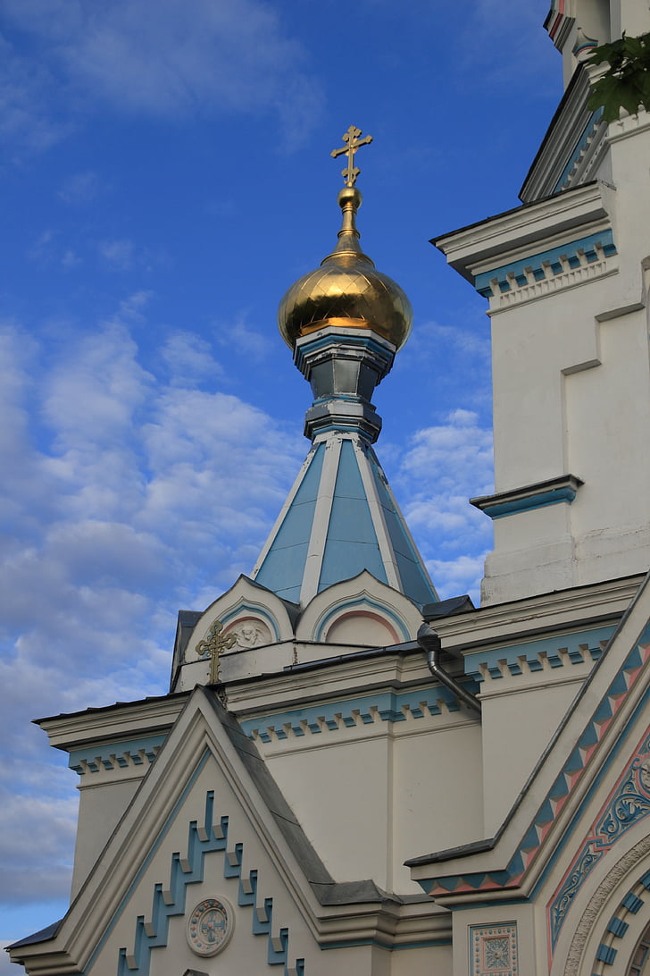Lotyšsko, Daugavpils, kostel, ortodoxní, kříž, zlato, cibule