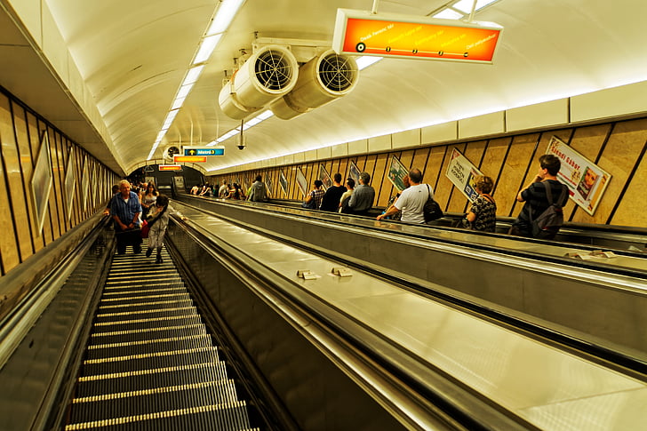 Budapest, metrô, Hungria, Estação, Underground, meios de transporte ferroviário, escada rolante