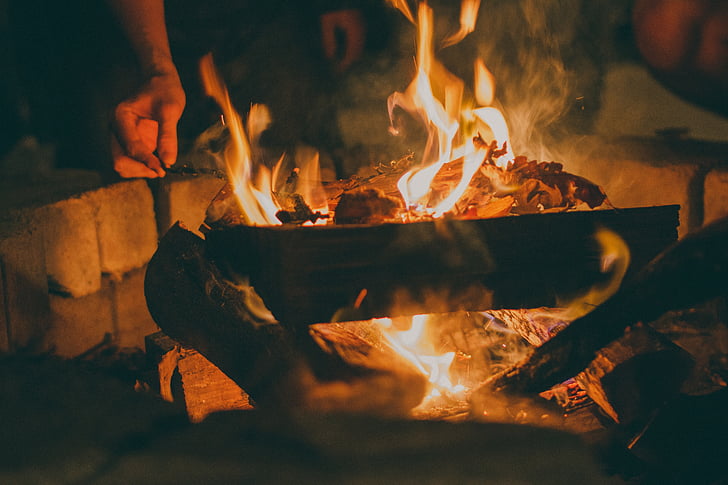 fire, wood, logs, flames, burn, burning, outdoor