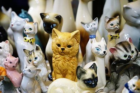 juguetes, gato, perro, cerámica, escultura