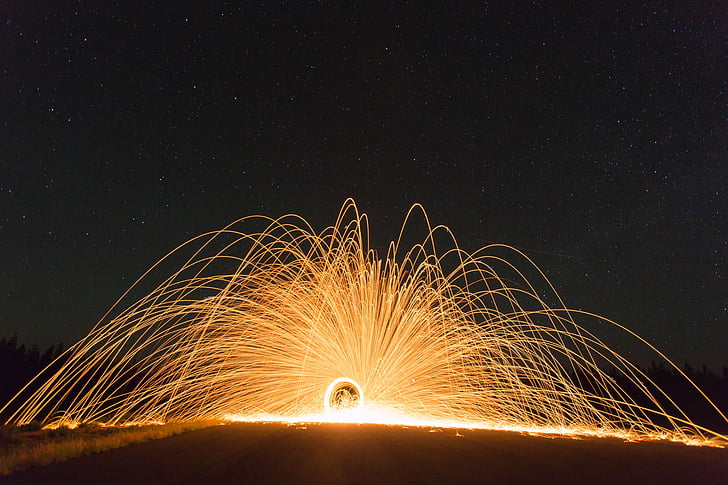 wire, spool, photography, fire, hot, Giant, sparkler