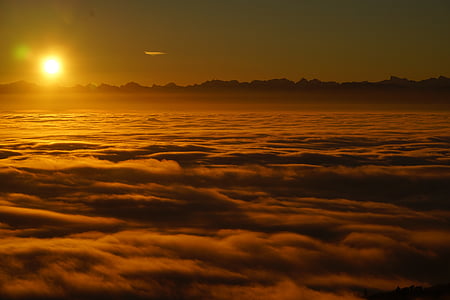 sunrise, selva marine, clouds, sea of fog, fog lights, nebula glow, cloud cover