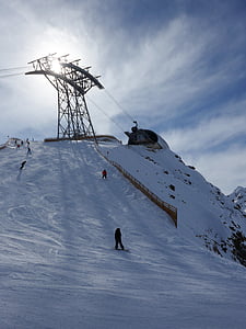 Hora, nahoru, vrchol, lyže, snowboard, lidé, sportovní