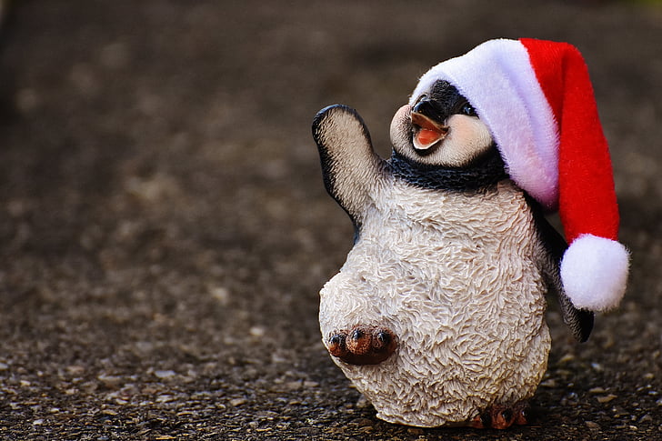 penguin, figure, christmas, santa hat, decoration, funny, animal