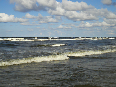 morze, Morza Bałtyckiego, fale, wybrzeża, wakacje, chmury, fala