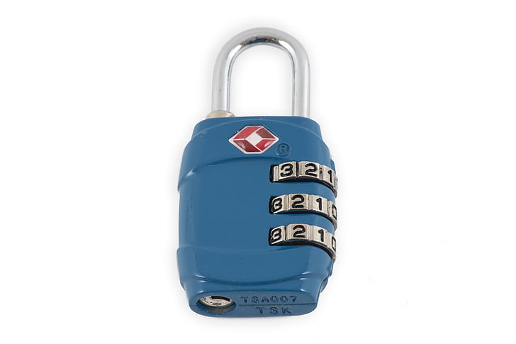 padlock, blue, attach, lock, combination lock, travel, travel lock