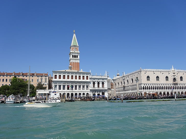 Venecia, Italia, canal, mar, cielo, Campanile, Plaza