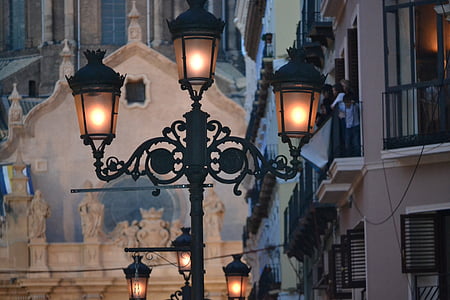 street lamp, light, night, saragossa, spain