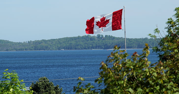 Kanada, Kanadská vlajka, vlajka, bílá, červená, flutter síní, pruhy