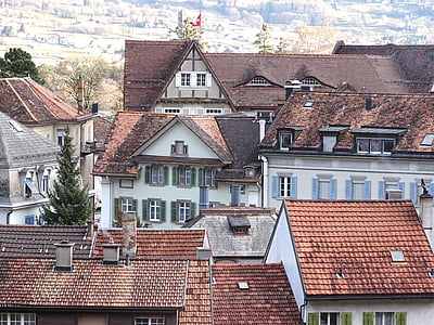 dorp, Zwitserland, platteland, huizen, idyllische, landschap