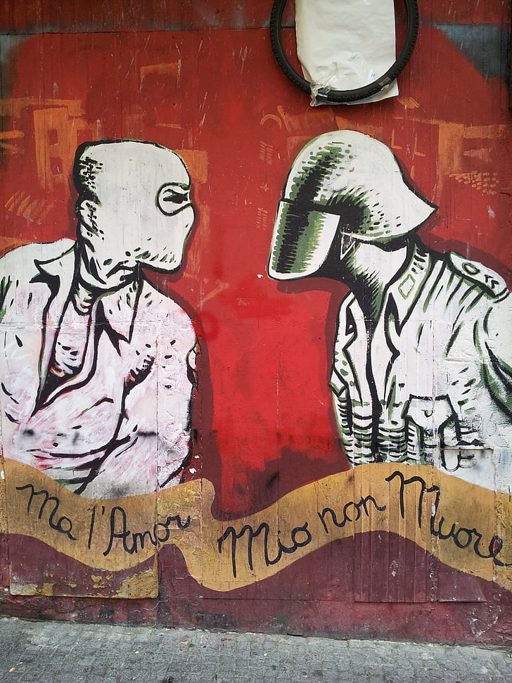 Graffiti, väggen, Figur, staden, Neapel, Italien