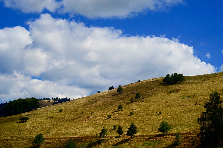 hill, grassy, sky, landscape, cloud, scenic, countryside