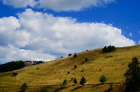 Hill, çimenli, gökyüzü, manzara, bulut, doğal, kırsal