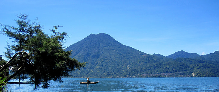 sjön atitlán, Guatemala, sjön, indiska, fiske, vulkan