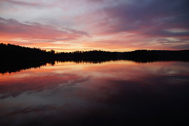 abendstimmung, sončni zahod, jezero, Švedska, förjön jezero, idila, večer nebo