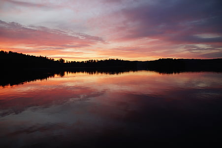 Abendstimmung, tramonto, Lago, Svezia, Lago förjön, idillio, cielo di sera