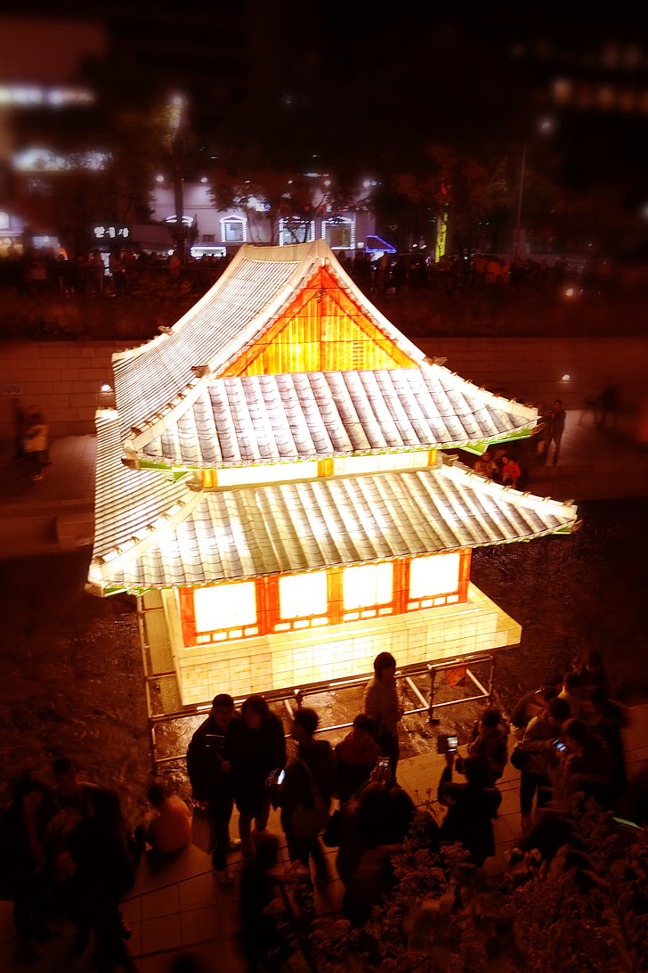 pagode, Temple, Séoul, lumière, Festival, Corée, nuit