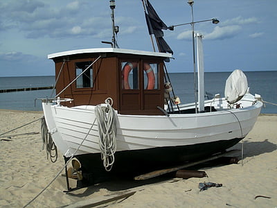 rybářský člun, pláž, písek, Baltské moře