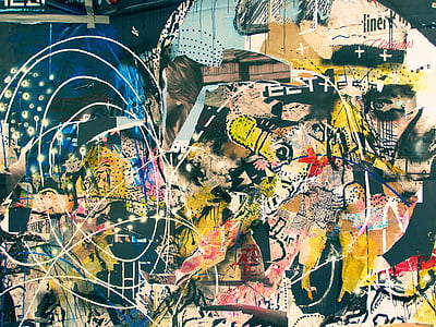 collage, pritned, tekstil, abstrakt, kunst, Vis, Graffiti