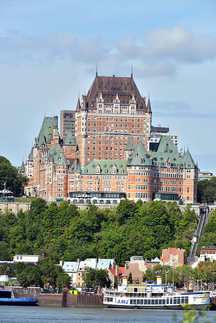 Québec, Castillo, barco, arquitectura, Europa, lugar famoso, paisaje urbano