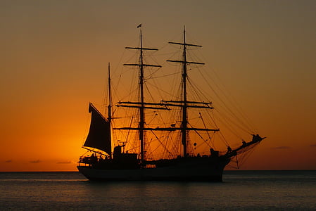 Martinik, matahari terbenam, perahu, senja, laut, alam, Pulau