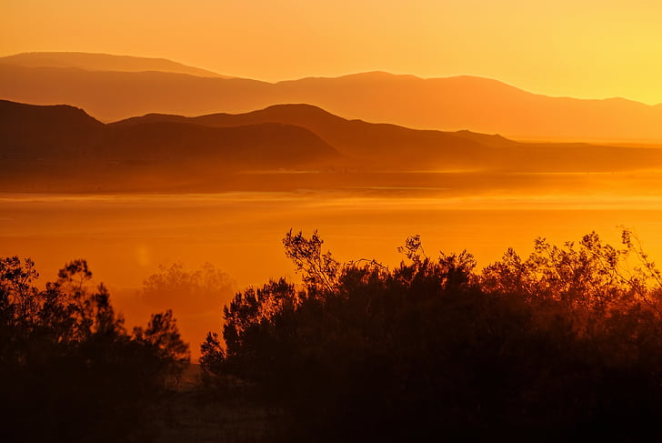 Lago di El mirage, tramonto, Mirage, deserto, California, Mojave, nebbia