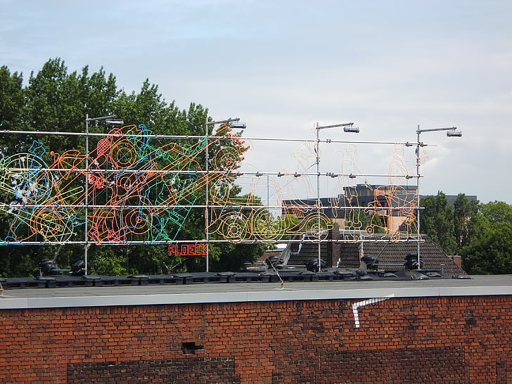 sinal de néon, arte, néon, Cor, terraço panorâmico, arquitetura