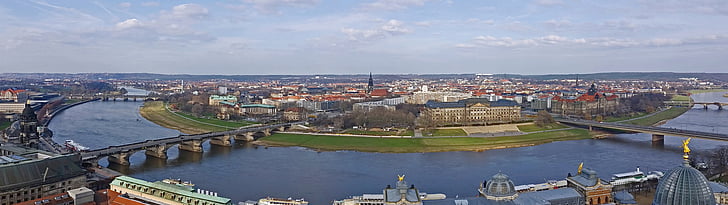 Panorama, Dresda, Elbe, Frauenkirche, Frauenkirche dresden, storicamente, ponti